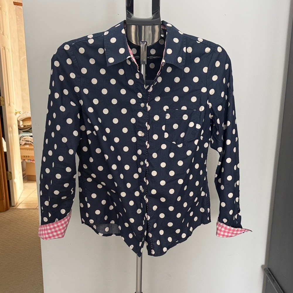 Boden Navy Polka Dot Button-Up Shirt